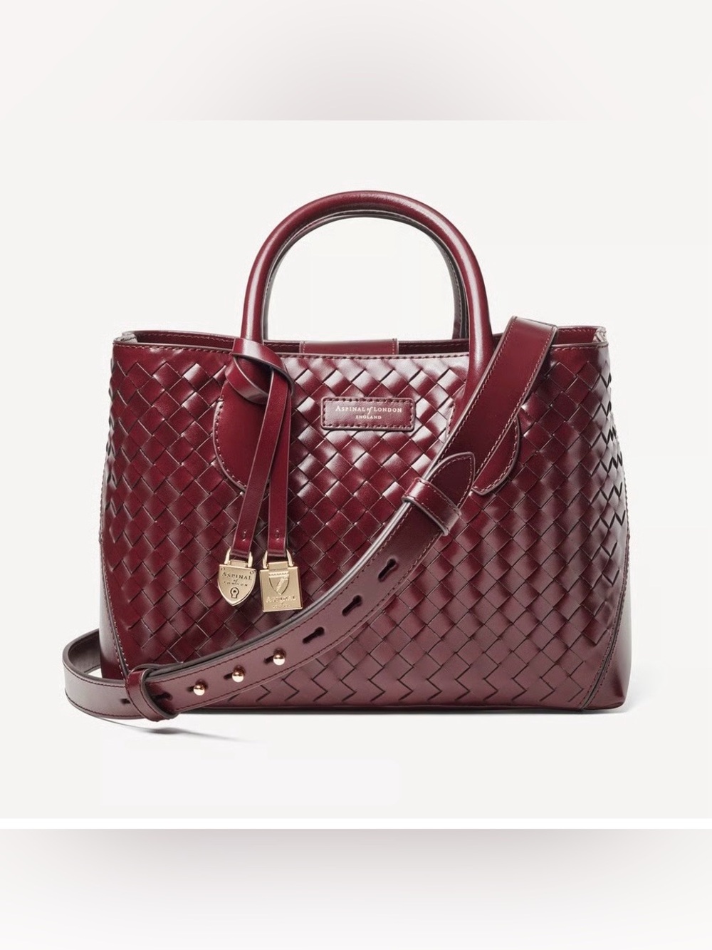 Woven Leather Satchel in Deep Burgundy with Gold Hardware